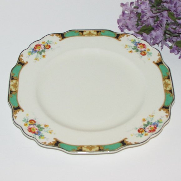 MYOTT Vintage Luncheon Salad Plate 2803 Square Green Black Floral Band England - Picture 6 of 6